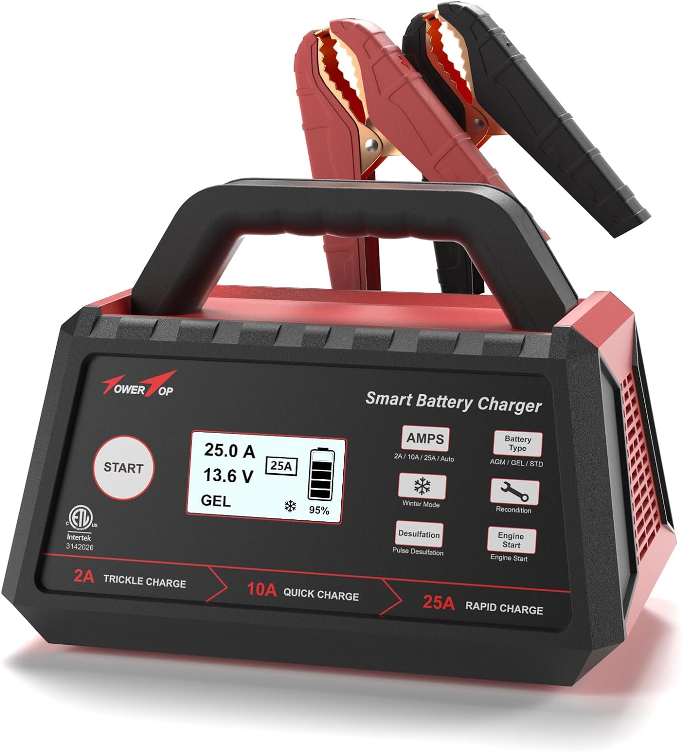 TowerTop 12V Smart Car Battery Charger - Engine Start & Repair