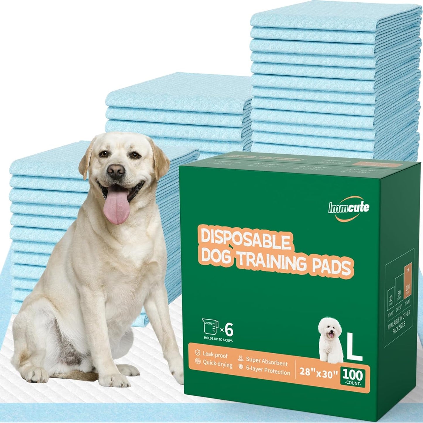 100 Count Large Dog & Cat Puppy Pee Pads for Easy Cleanup