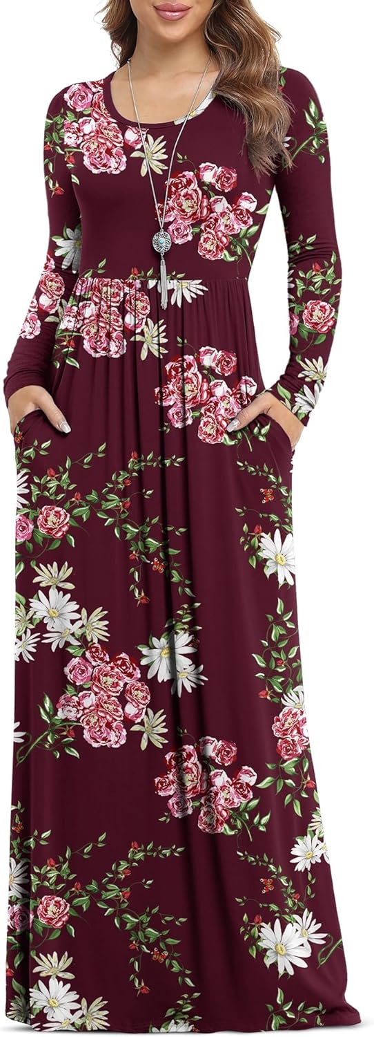Women's Casual Long Sleeve Maxi Dress with Pockets for Everyday