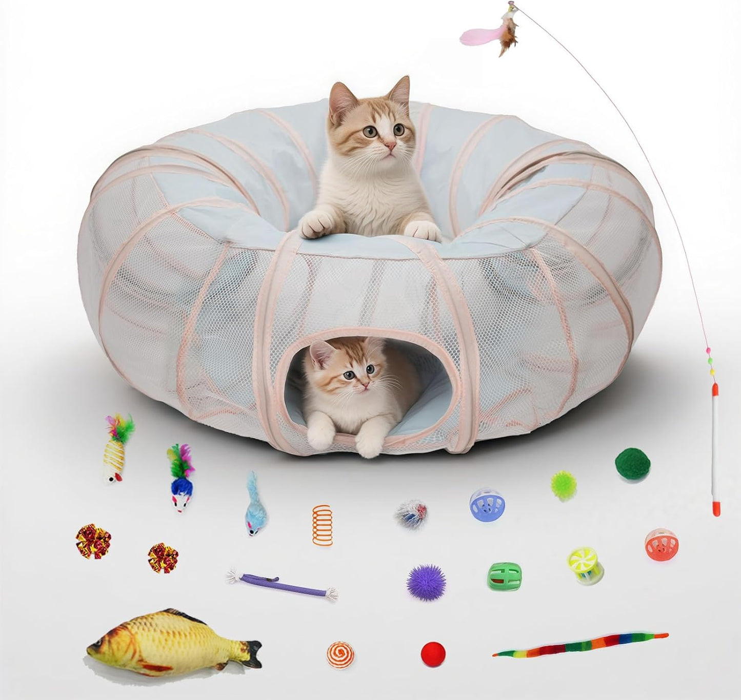 Mesh Cat Tunnel Bed with 20 Toys for Indoor Cats and Kittens