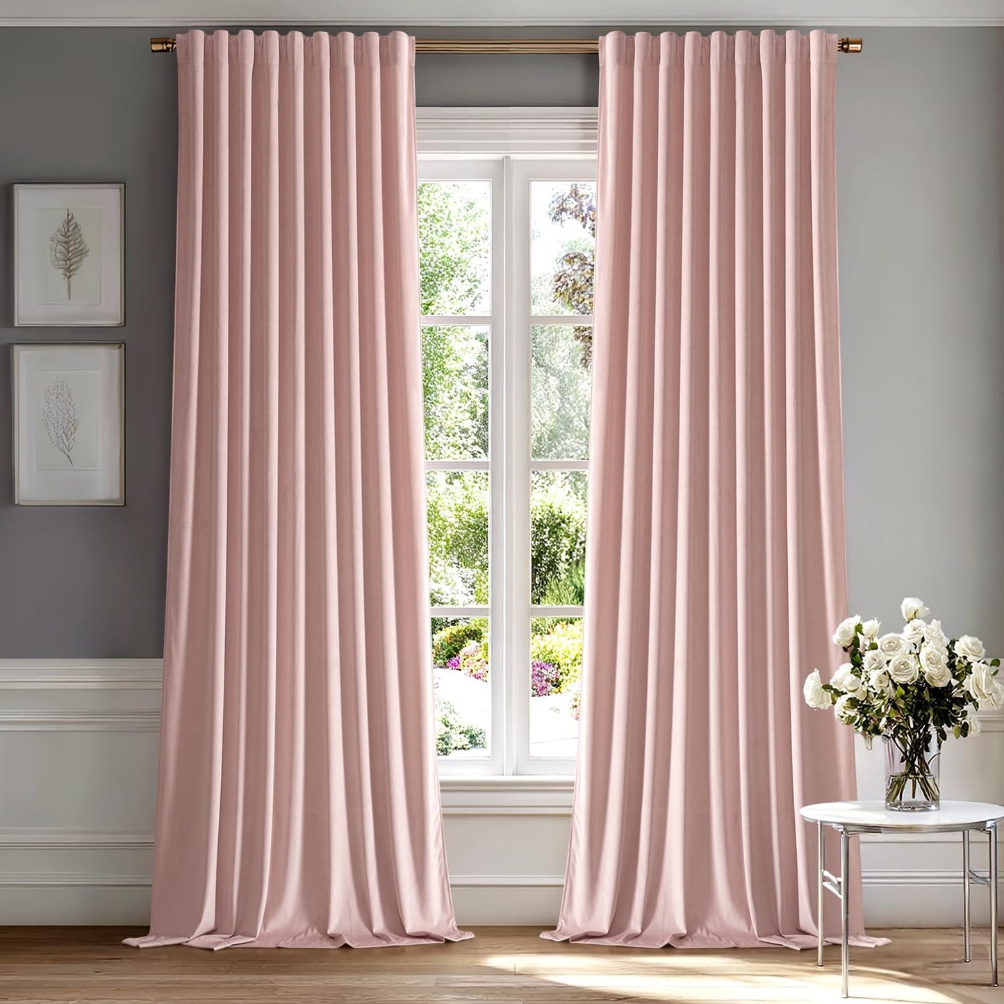 MIULEE Baby Pink Velvet Curtains - Luxury Blackout Drapes 90 in