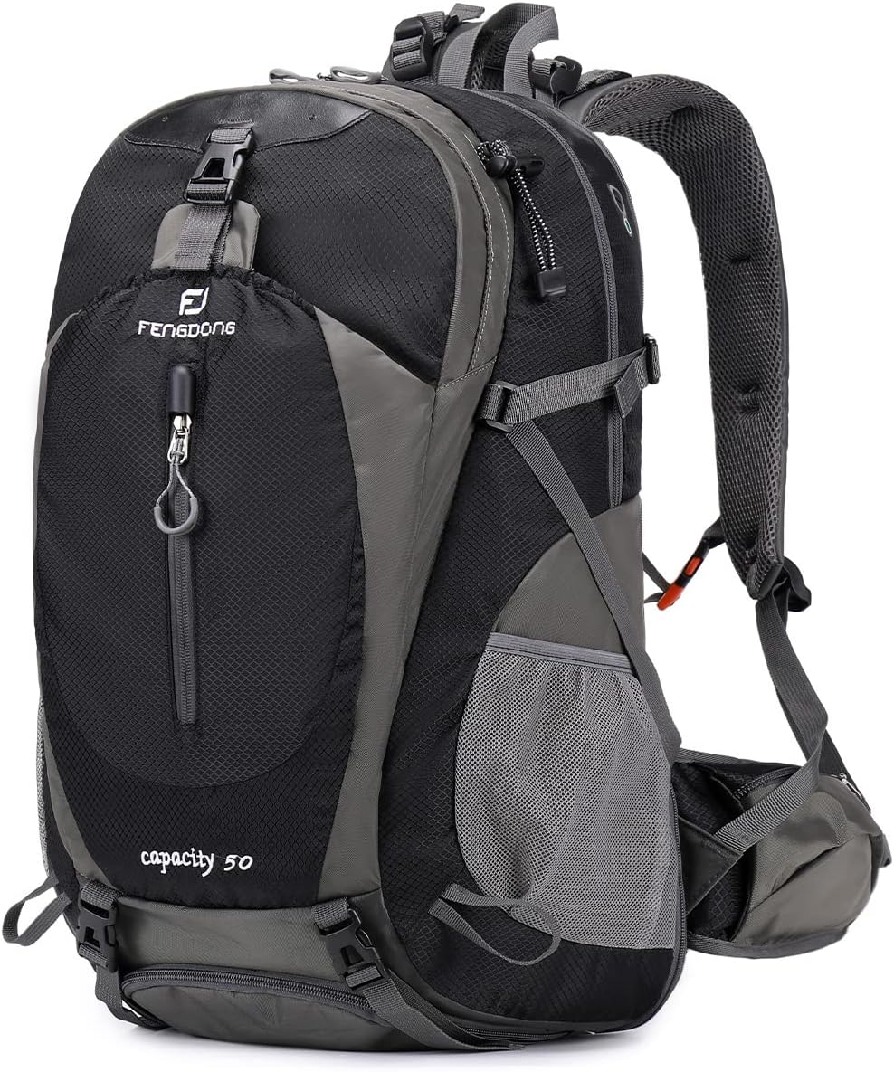 FENGDONG 50L Waterproof Expandable Hiking Backpack for Travel
