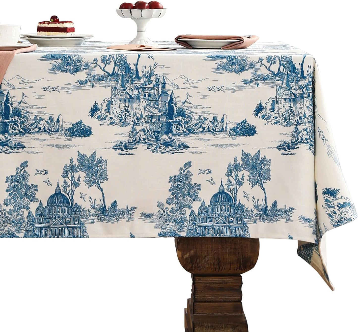Designer Vintage Cyan Rectangle Tablecloth for Dining Decor