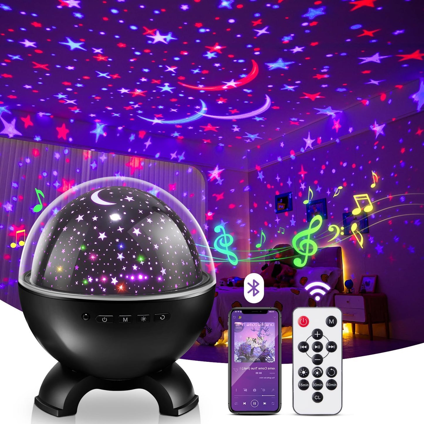 Star Night Light Projector for Kids Room - Bluetooth Enabled