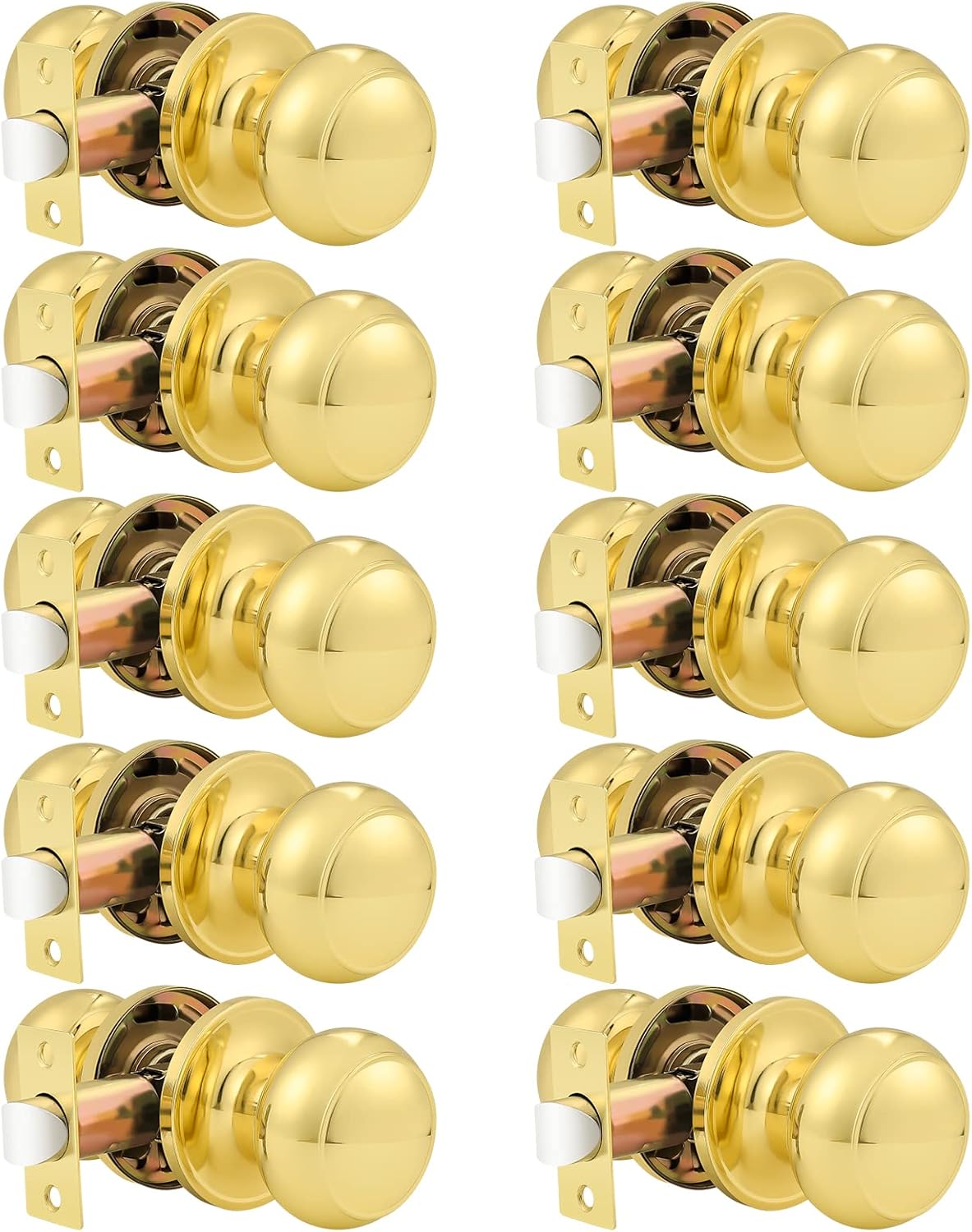 Probrico Round Door Knobs Passage Lock Polished Brass 10 Pack