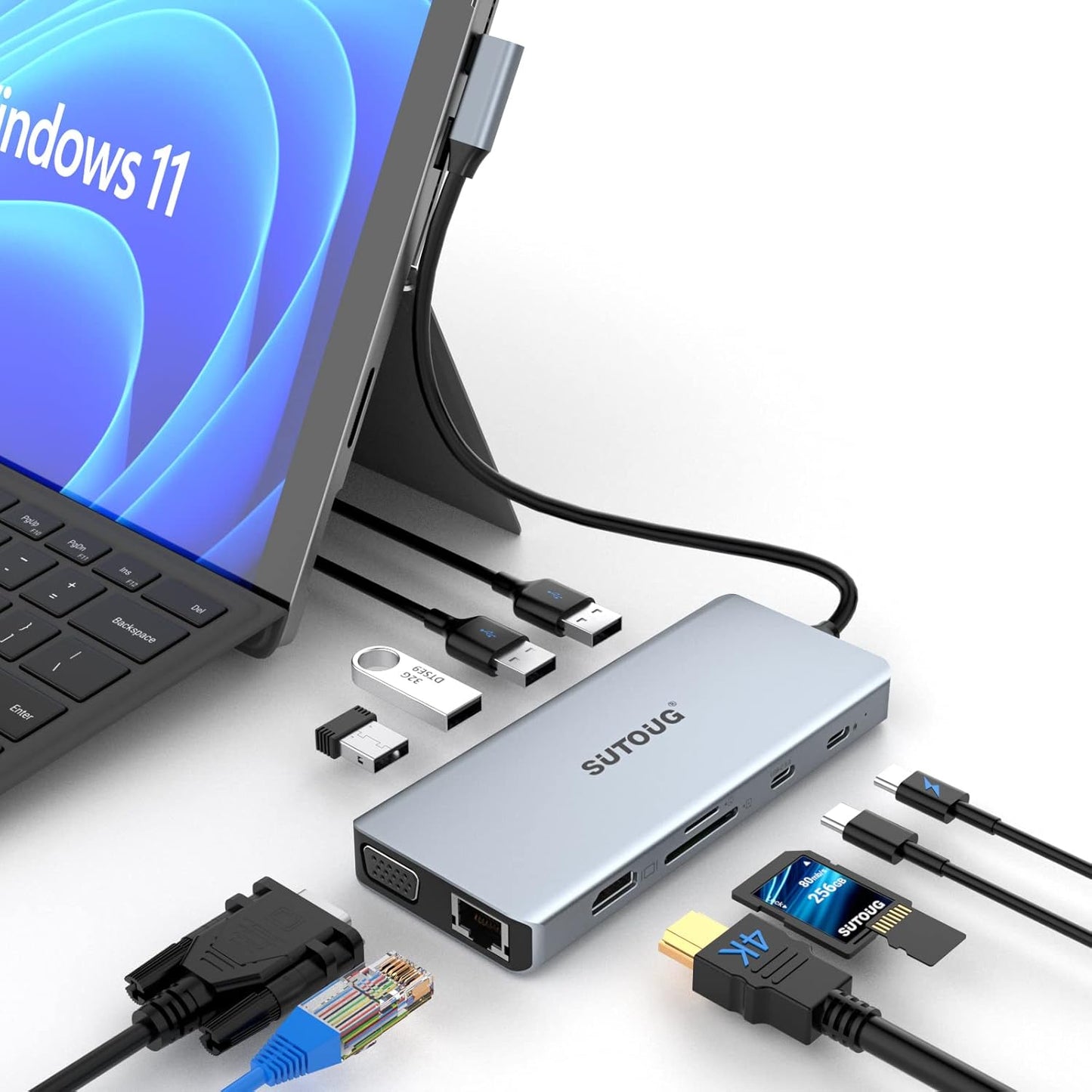 USB C Hub with 12 in 1 Functionality for Dual Displays