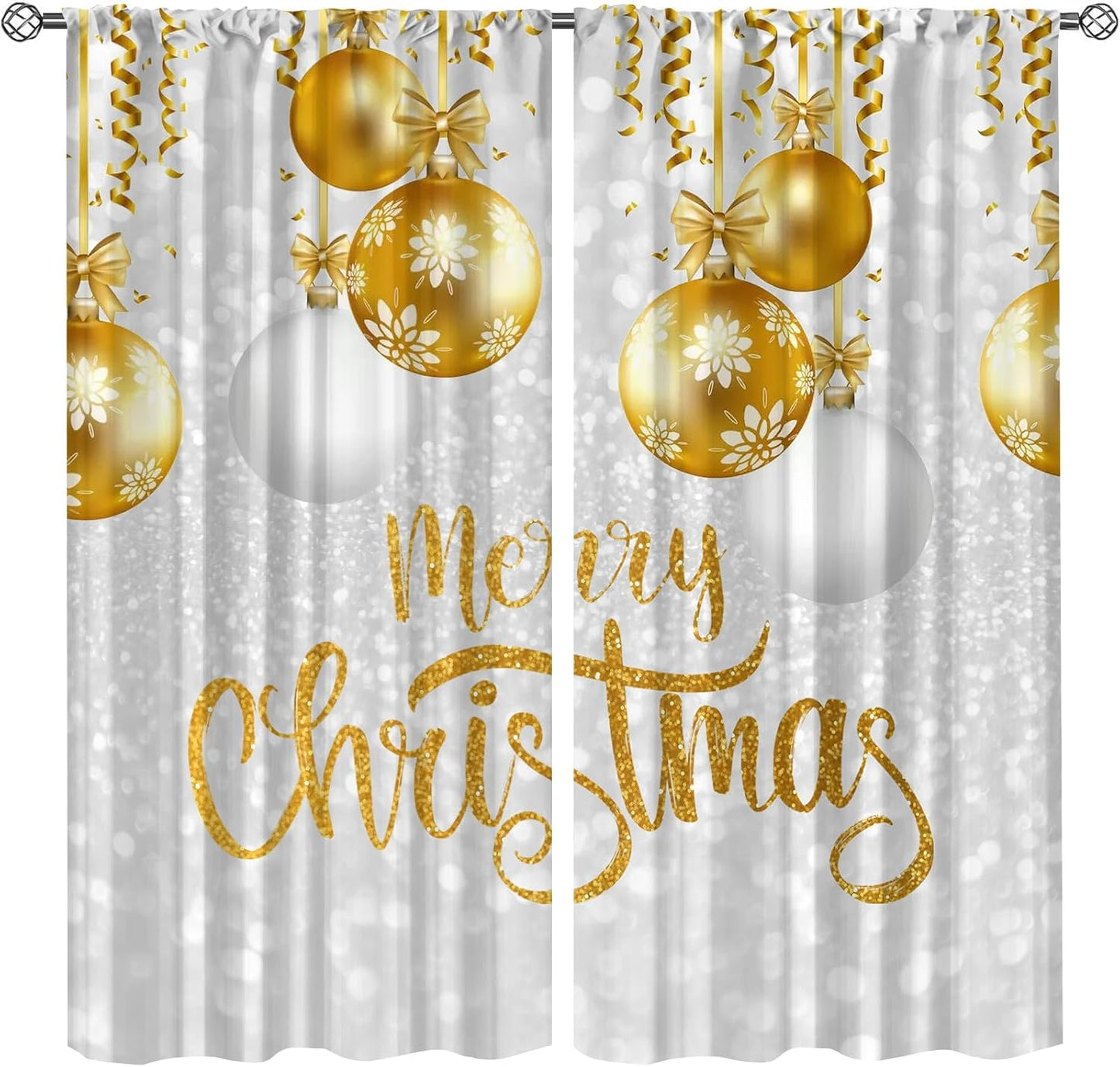 Festive 84 Gold White Xmas Curtains