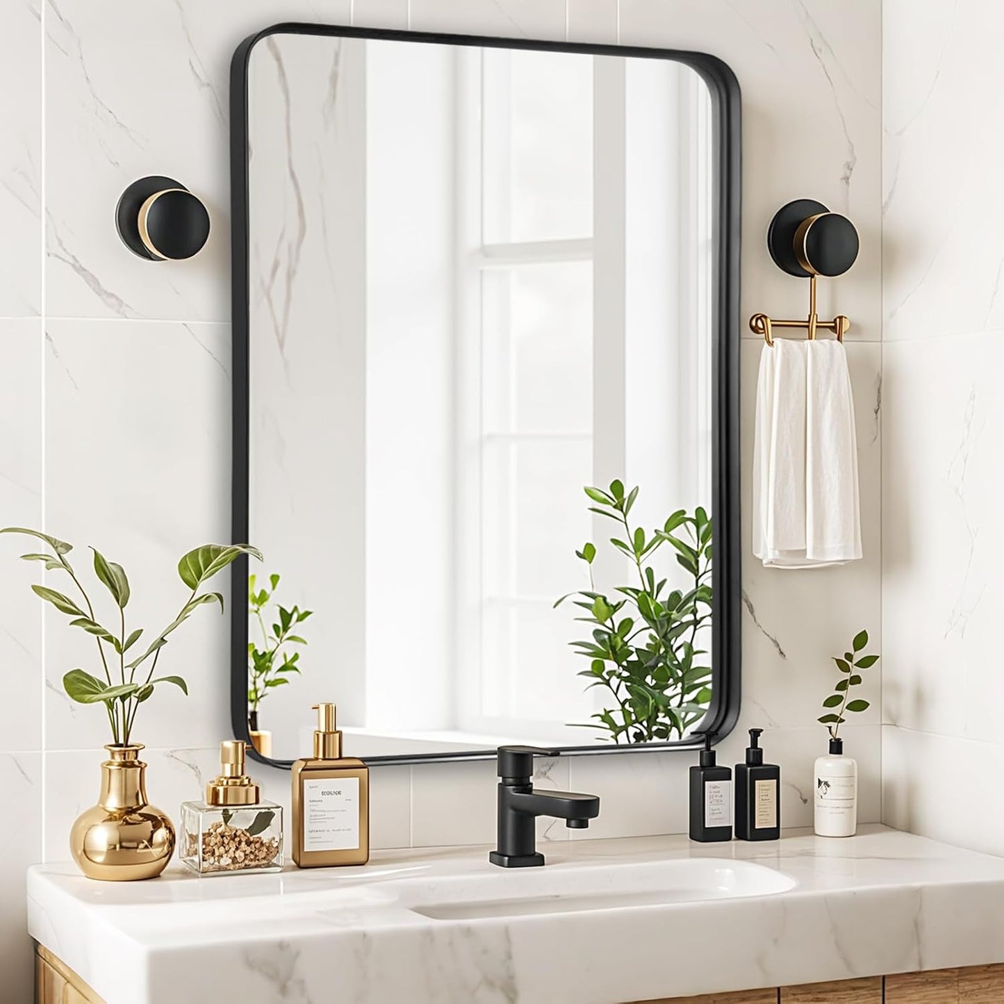 Fabuday Black Bathroom Mirror Over Sink - 28x36 Inch Large