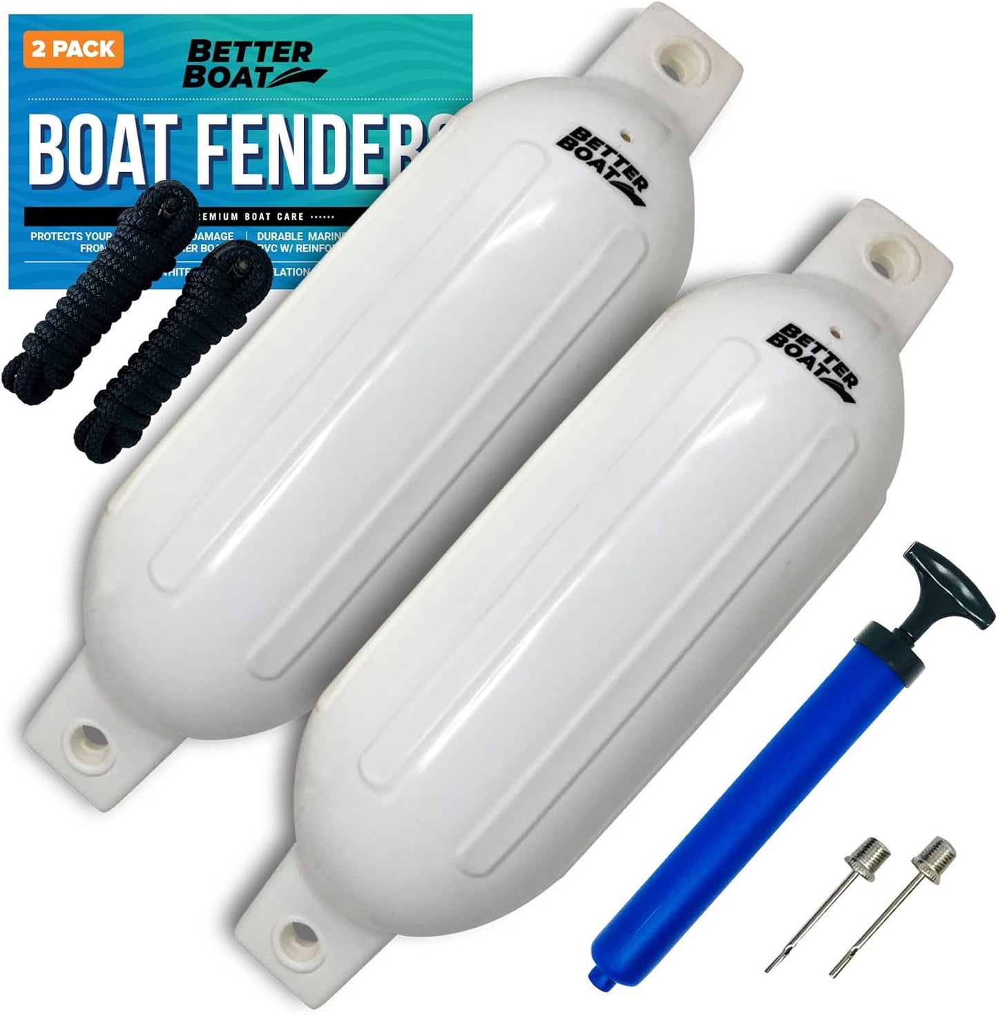 2 Pack Inflatable Boat Fenders with Pump for Docking Safety
