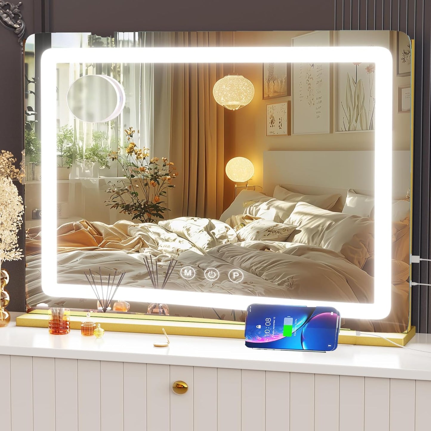 Large LED Makeup Mirror with Lights and 10X Magnification
