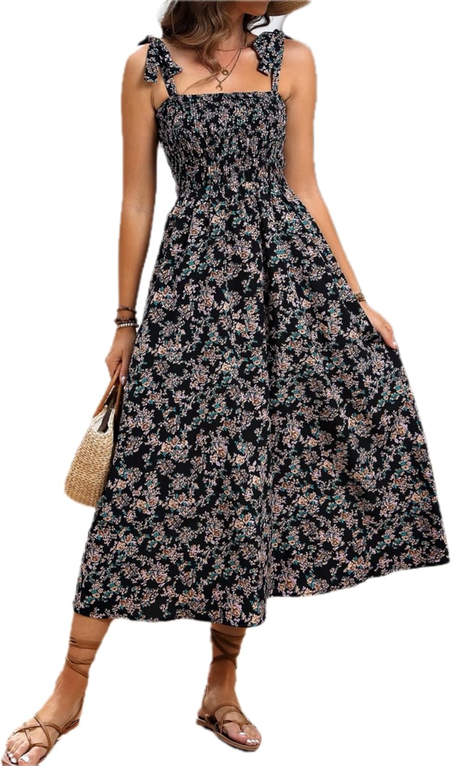 MakeMeChic Women's Floral Maxi Sundresses for Beach Vacation