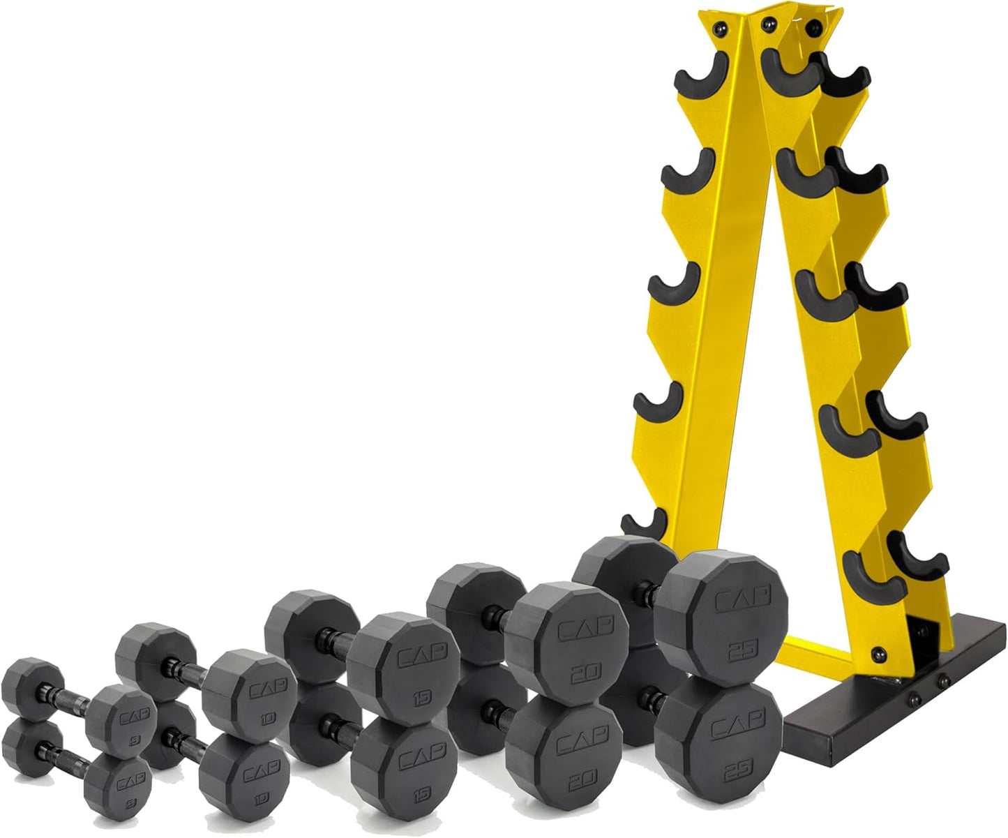 CAP Barbell 150 LB Coated Hex Dumbbell Weight Set with Rack