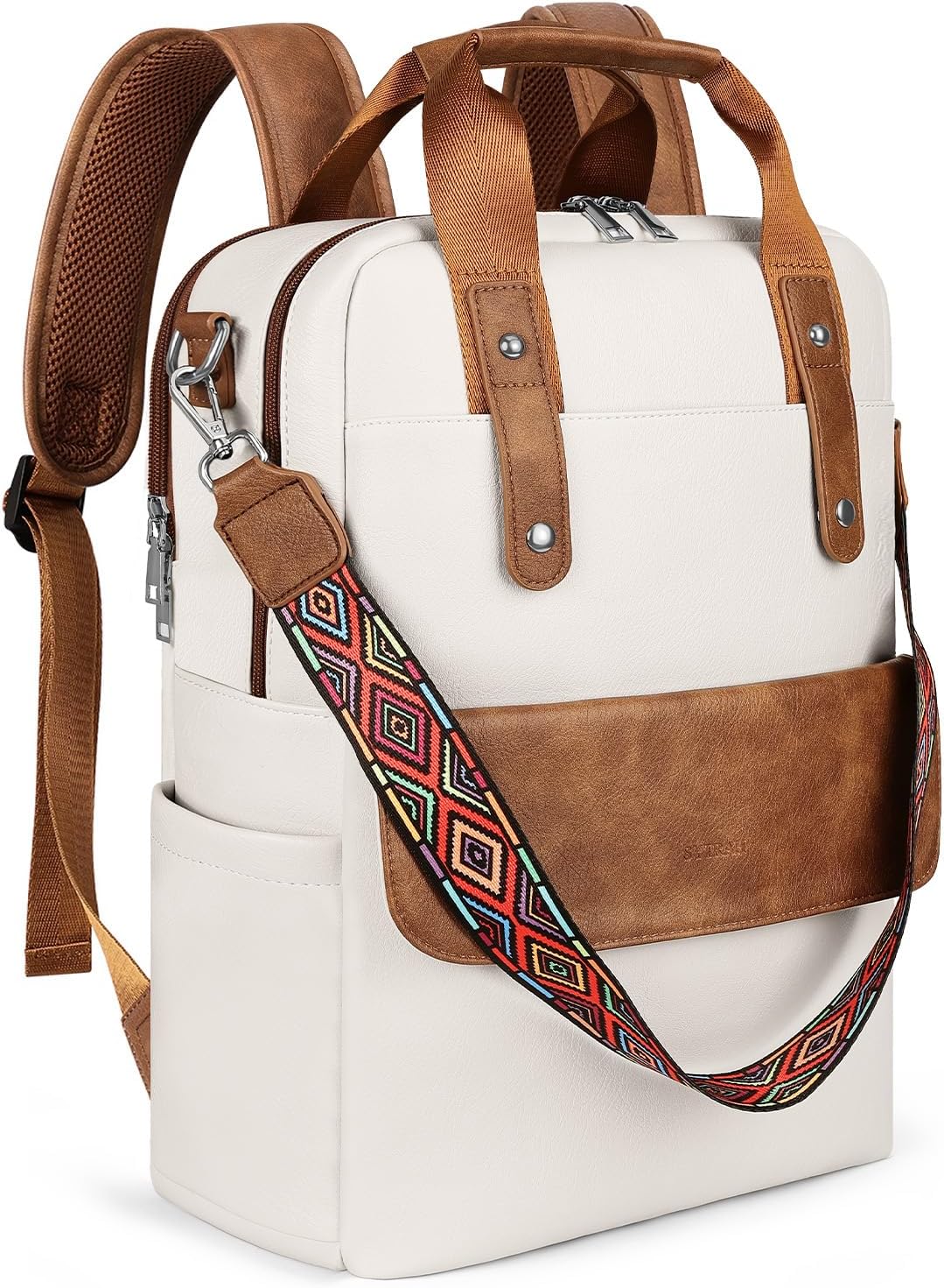 Leather Laptop Backpack for Women - Stylish 3 in 1 Bag