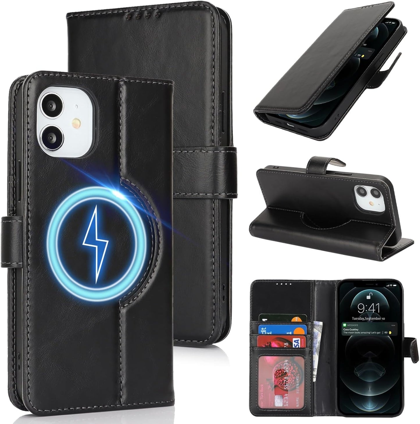 Genuine Leather Wallet Case for iPhone 12/12 Pro - Black