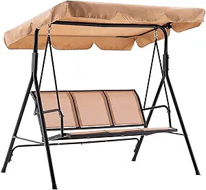 MCombo Outdoor Patio Canopy Swing Chair for 3-Person Relaxation