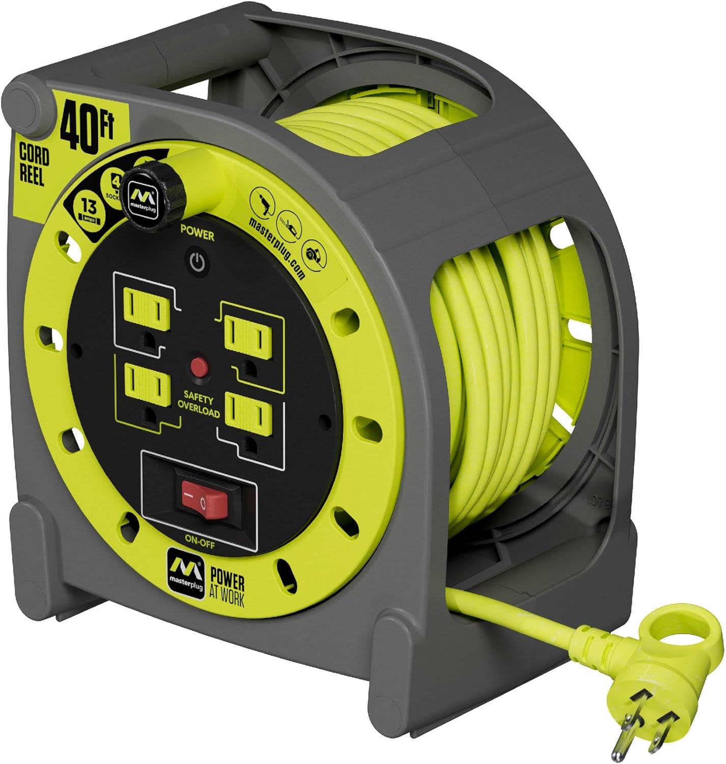 40ft Case Cord Reel with Safety Overload Circuit Breaker