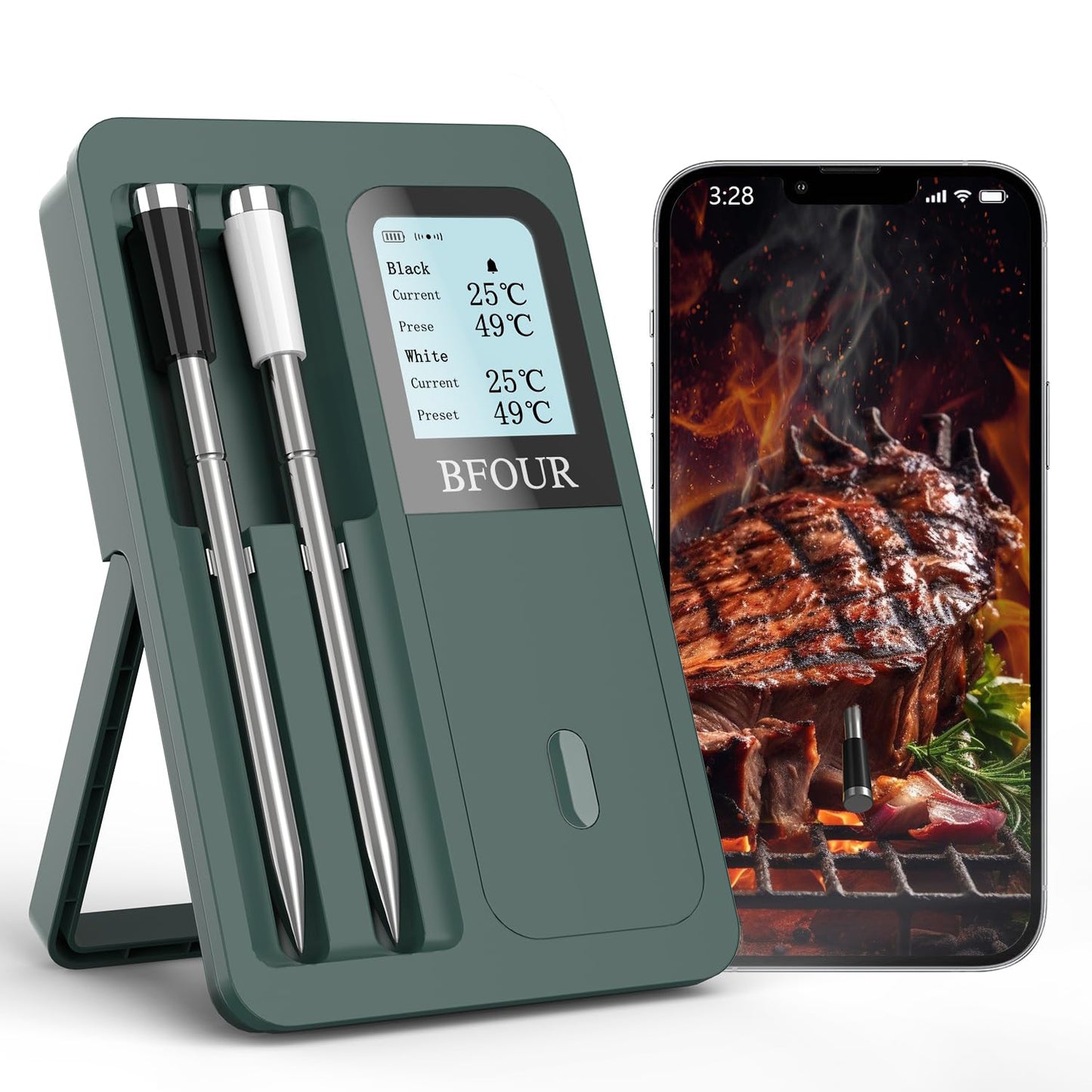 Wireless Meat Thermometer: 2 Probes, Bluetooth, LCD Screen
