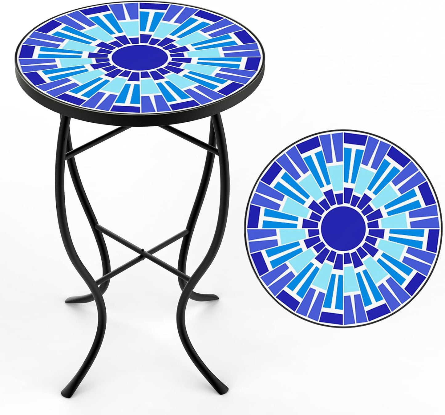 Mosaic Outdoor Side Table for Patio, Garden, and Pool Use