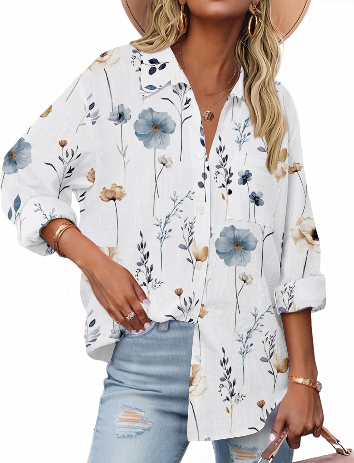 Zeagoo Womens Button Down Shirts Long Sleeve Cotton Gauze Tops