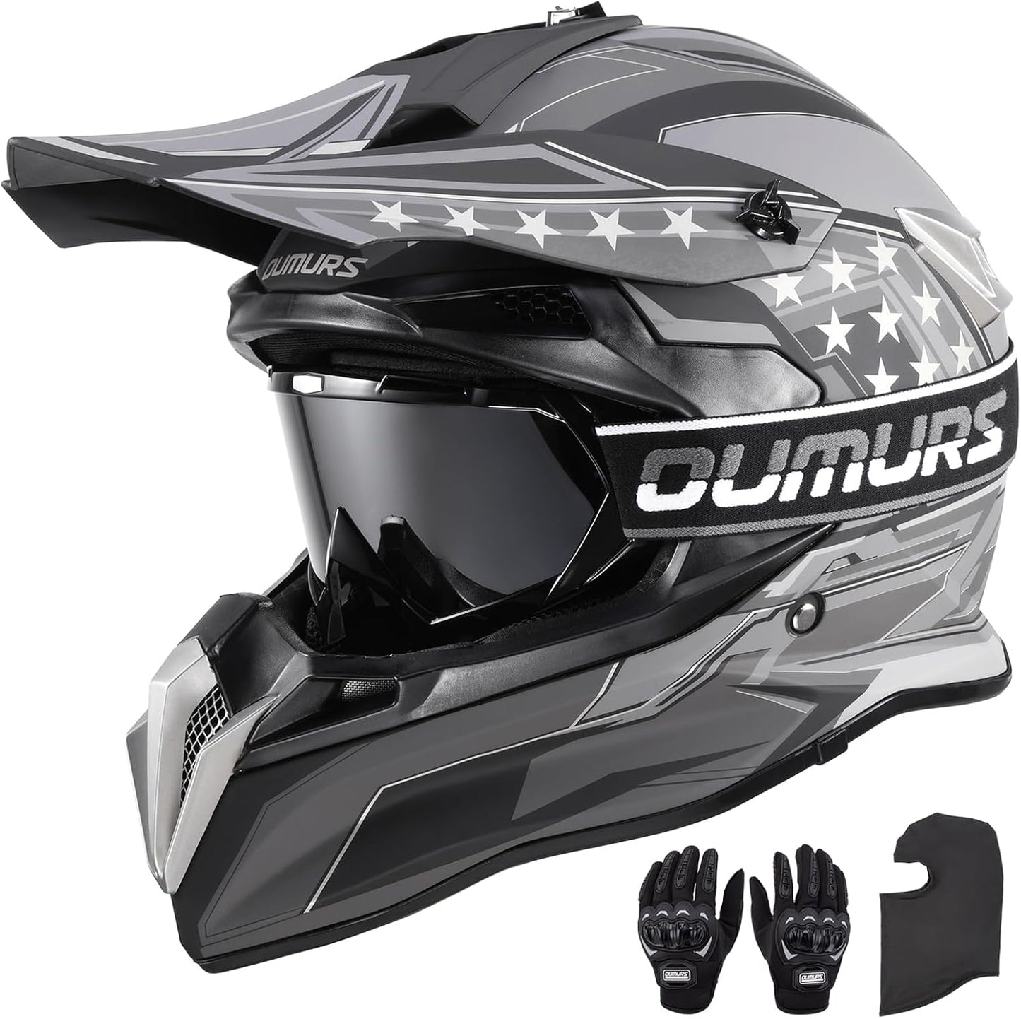 DOT Adult Dirt Bike Helmet with Goggles, Gloves & Mask Set