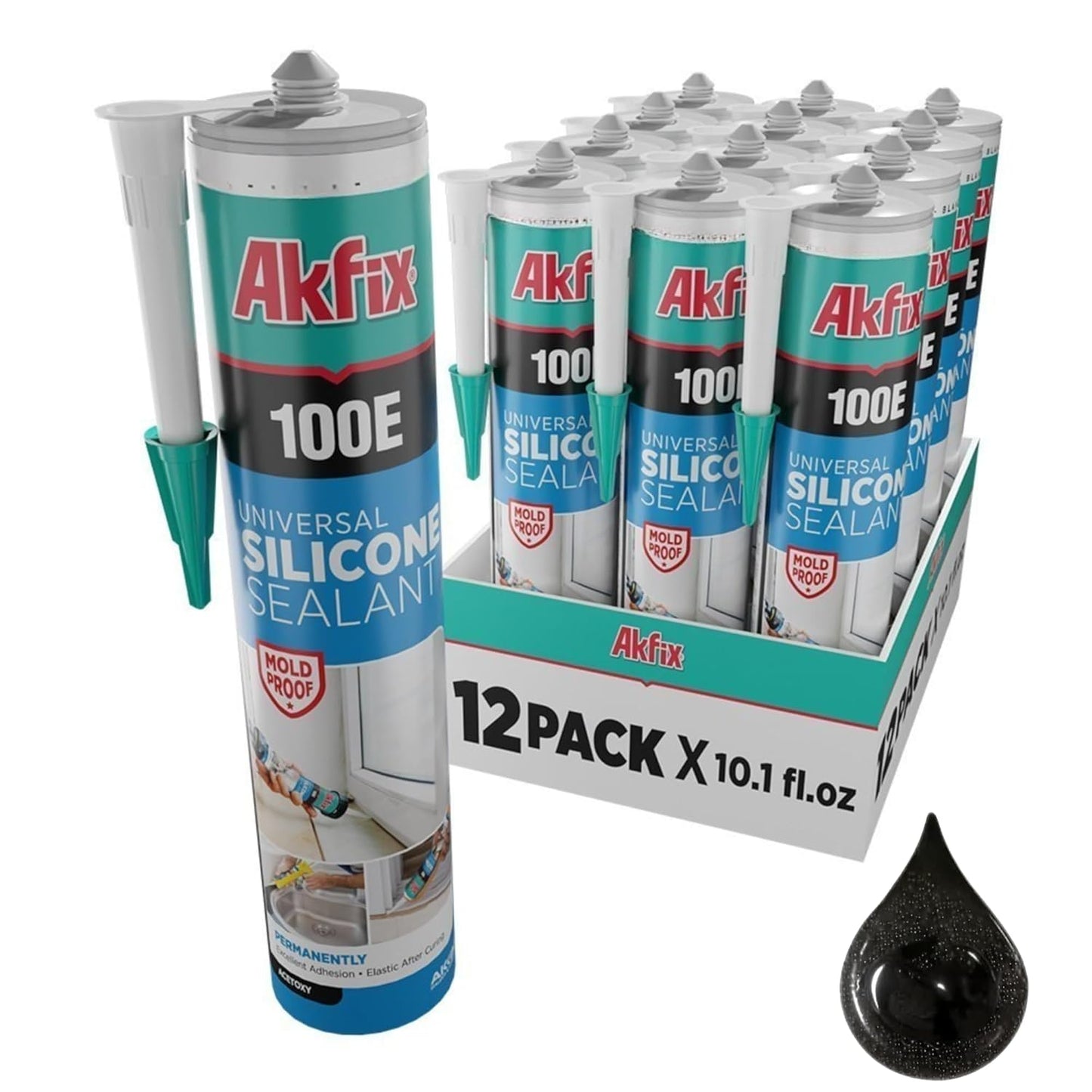 Akfix 100E RTV Black Silicone Caulk for Kitchen and Bathroom