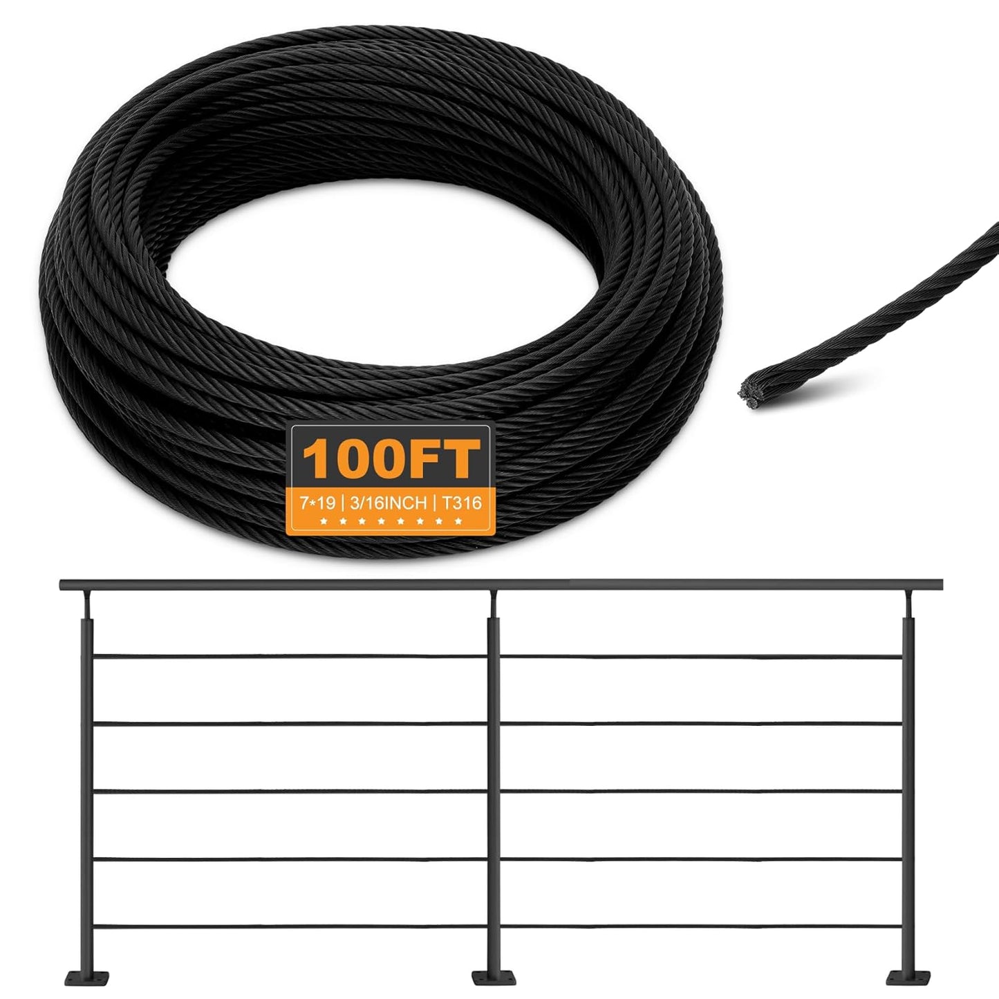 T316 Black 3/16IN Stainless Steel Cable for Heavy Duty Use