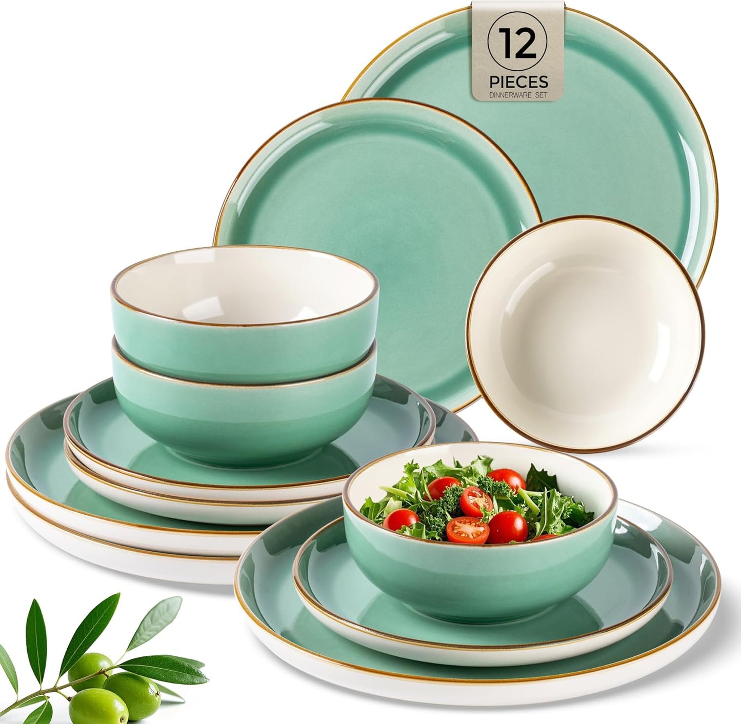 GBHOME Ceramic Dinnerware Set - 12 Pieces for Elegant Dining