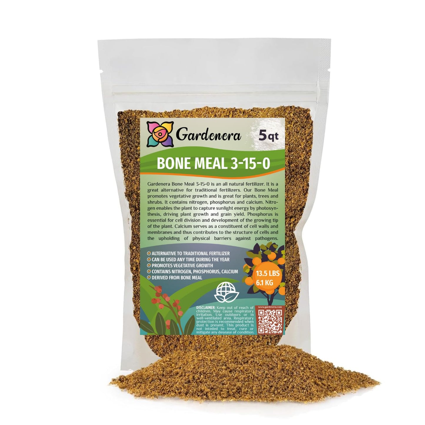 Organic Bone Meal Fertilizer for Natural Plant Growth 5 Quarts