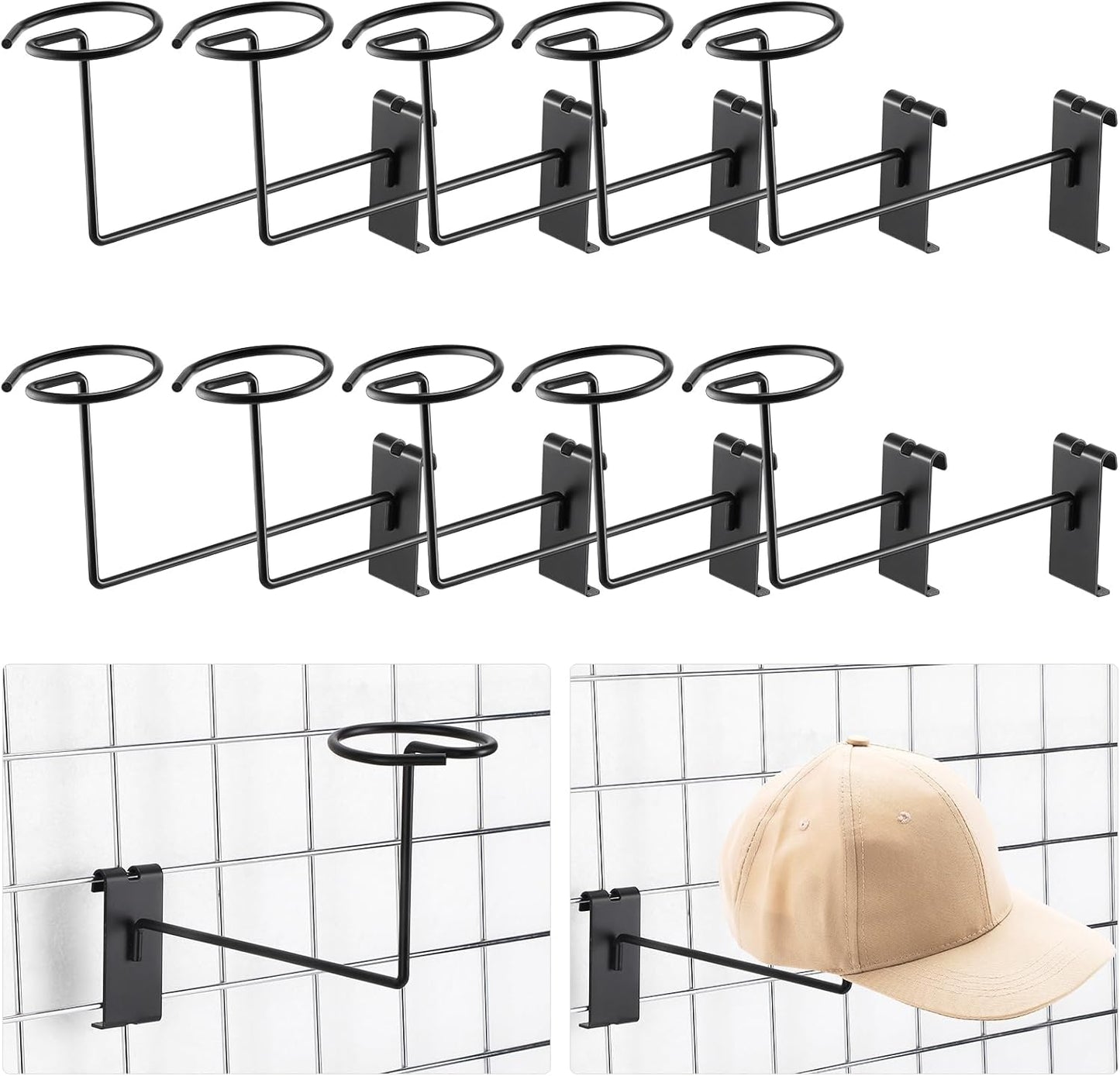 Blulu 12 Pcs Hat Displayer for Gridwall - Durable Metal Rack