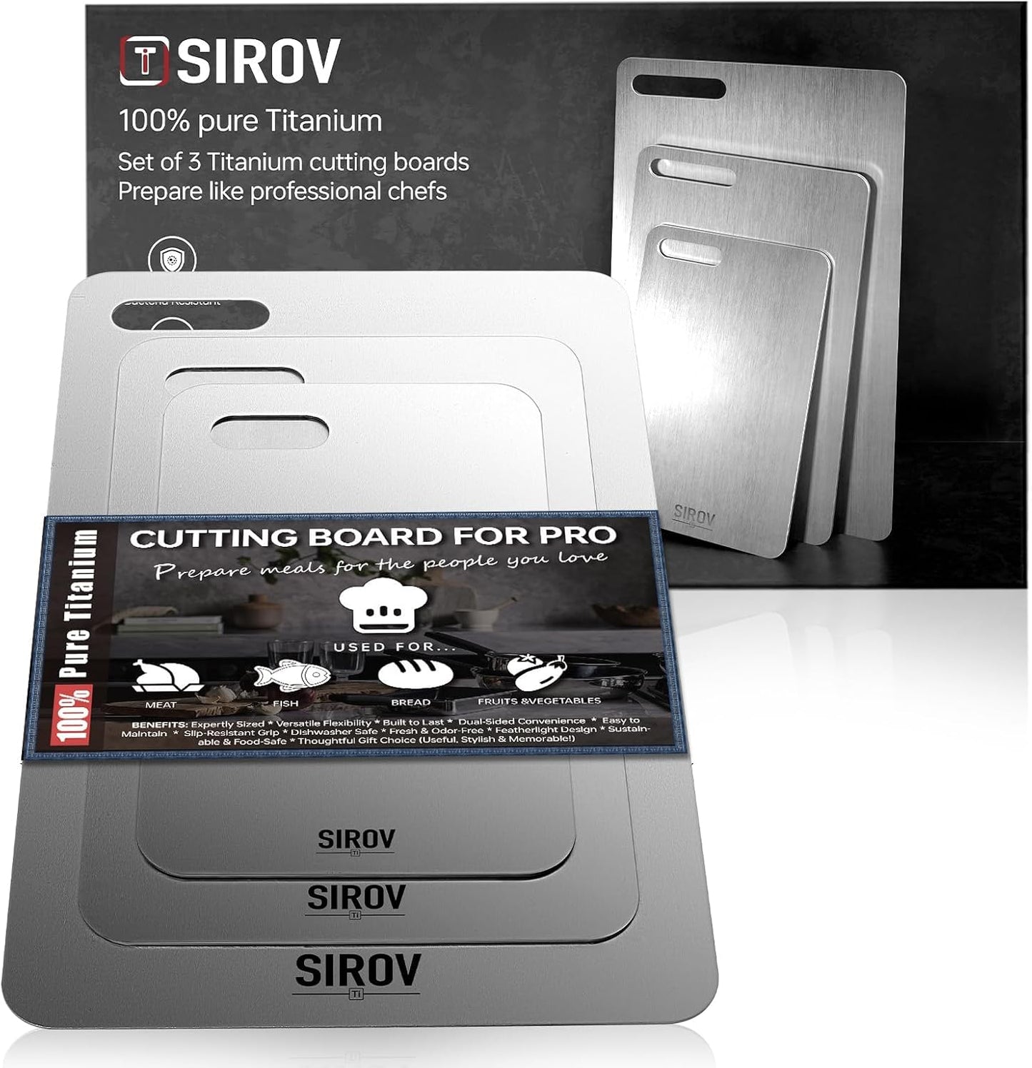 Titanium Cutting Board Set of 3 for Kitchen Hygiene and Durability