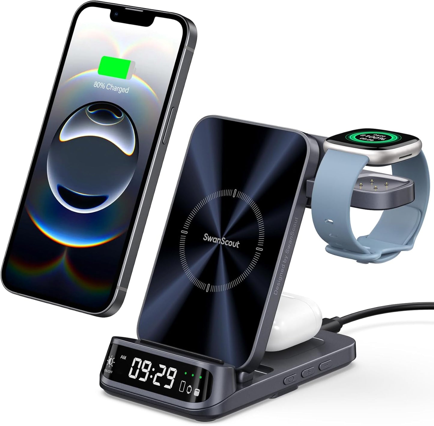 Wireless Charger for Fitbit Versa 4/3/Sense 2/1/Ace LTE and More