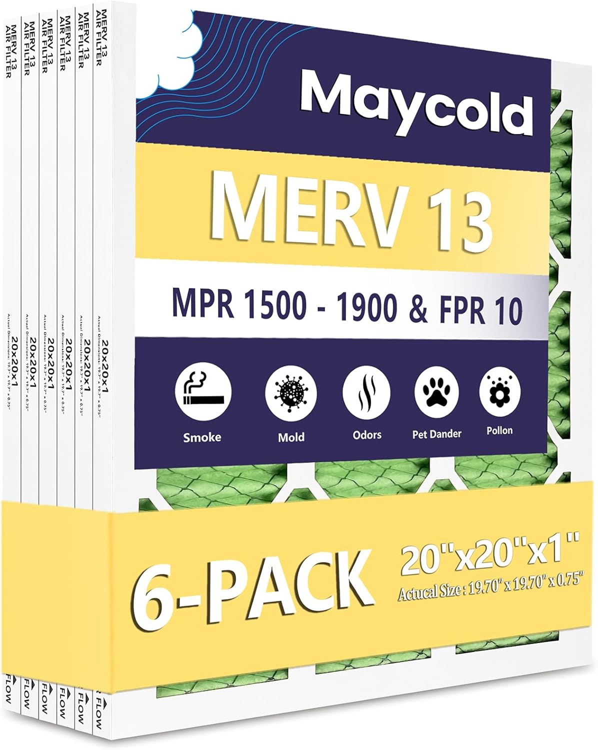 Maycold 20x20x1 Pleated Air Filter MERV 13 for Cleaner Air