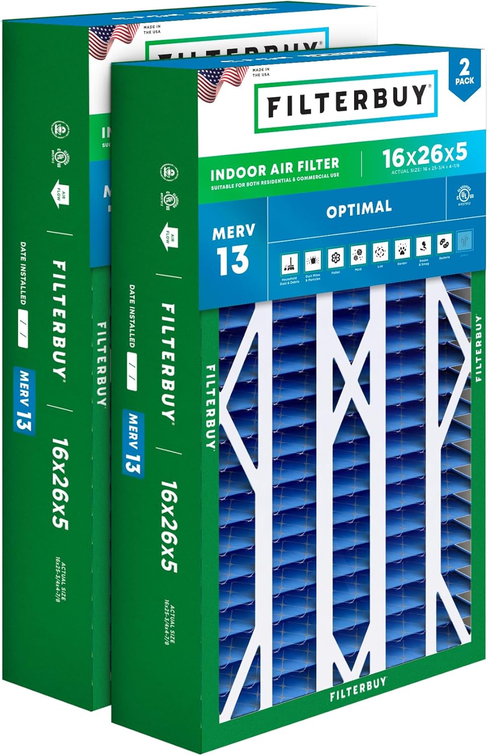 Filterbuy 16x26x5 Air Filter MERV 13 for Optimal Smoke Defense