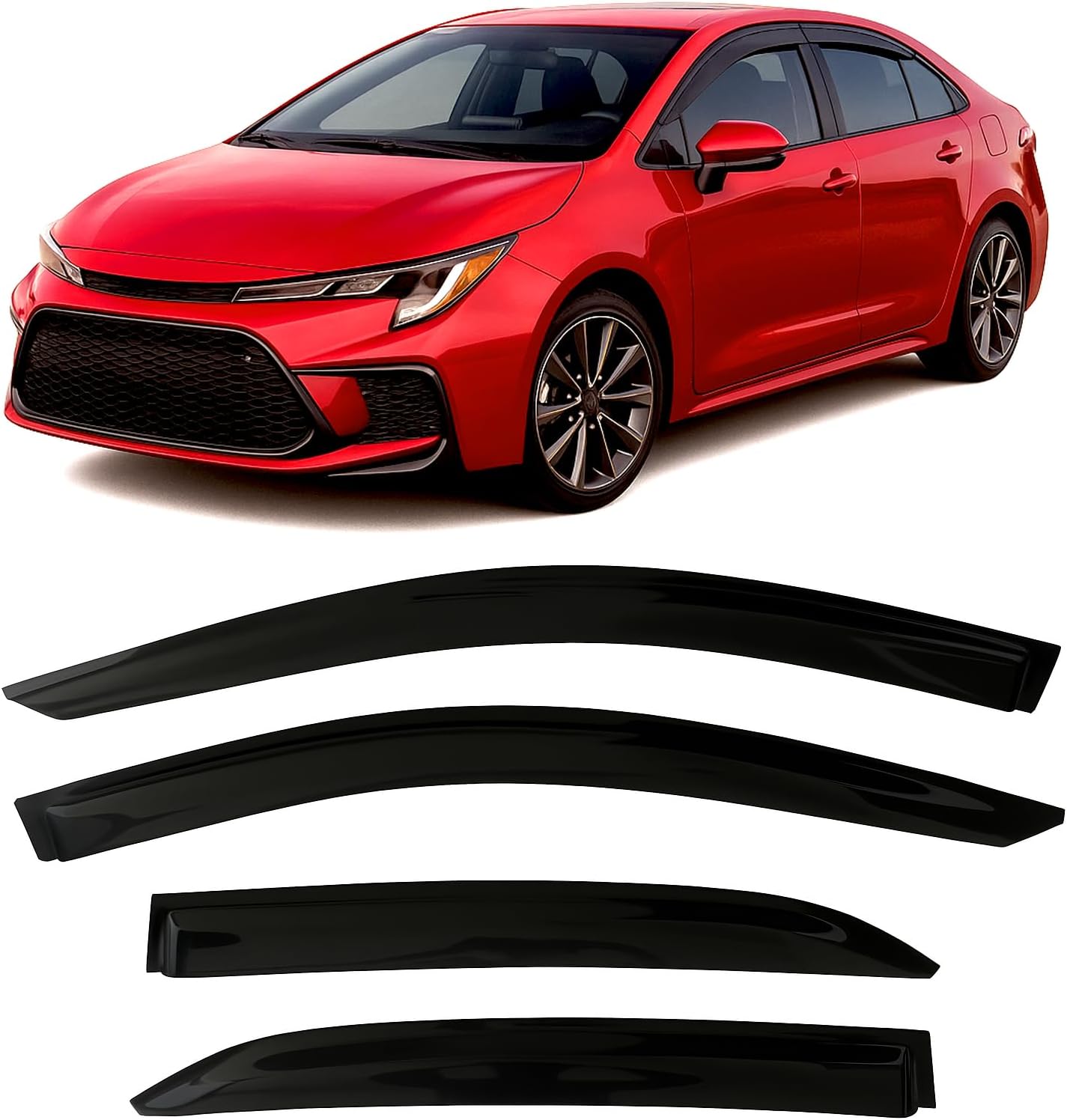 Tape-On Side Window Visor Deflectors for Toyota Corolla Sedan