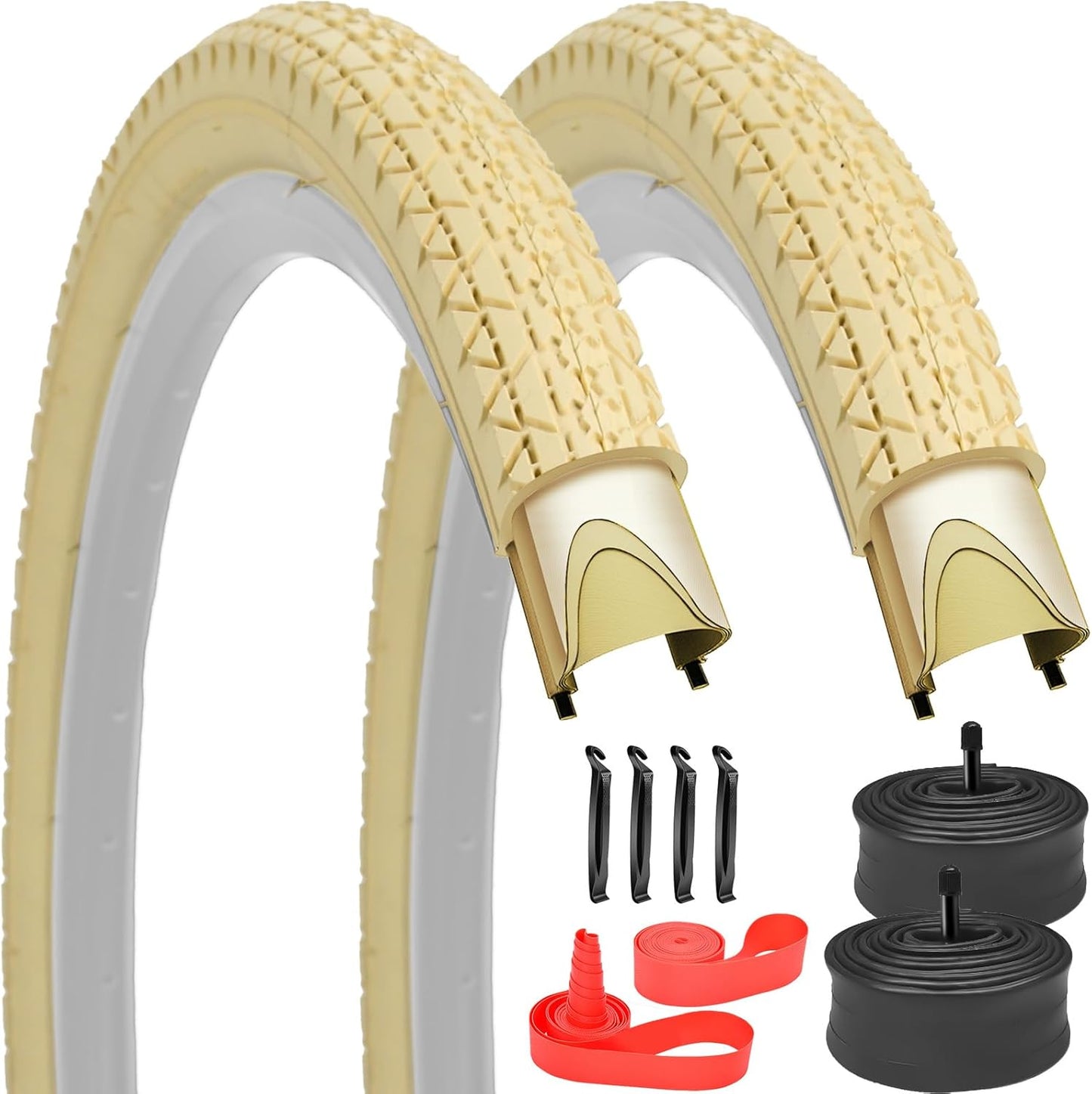 2 Pack Beach Cruiser Bike Tires with Inner Tubes for Urban Use
