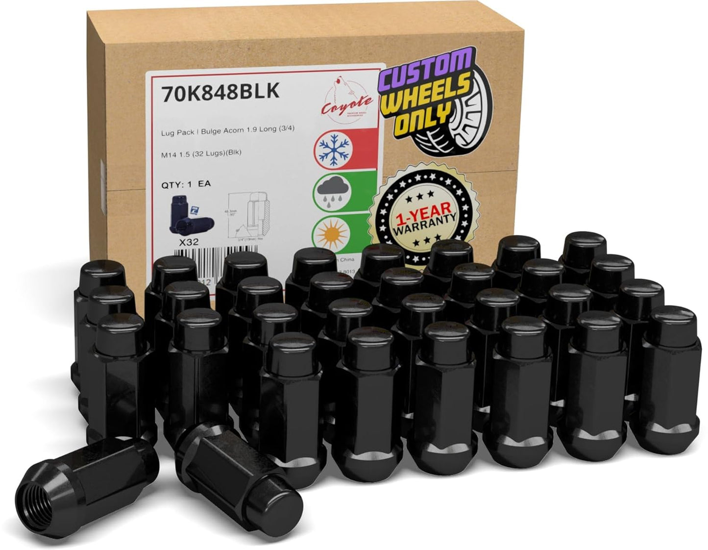 32 Pcs M14x1.5 Bulge Acorn Lug Nuts for Chevy Ford Ram