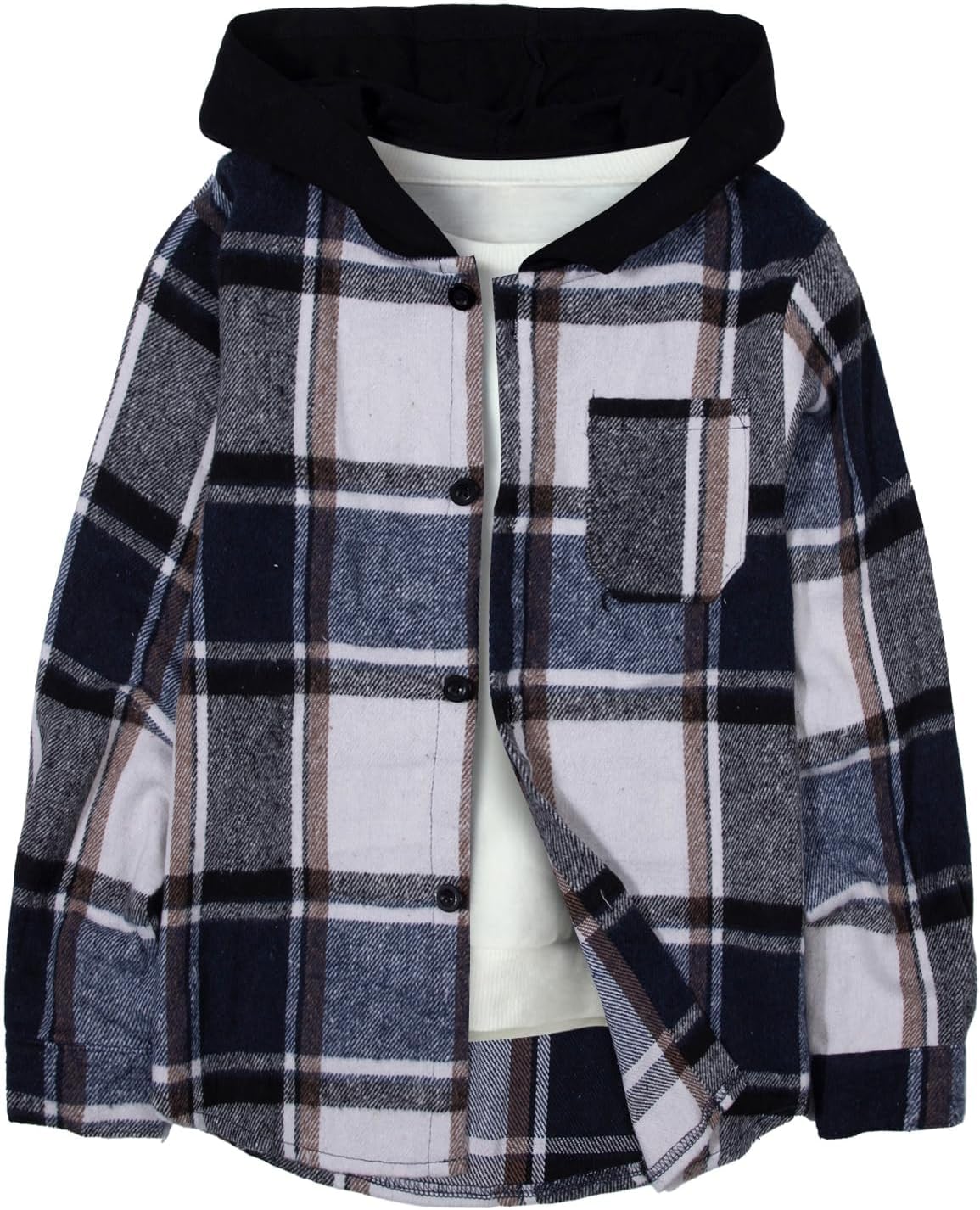 Boys Flannel Shirts Plaid Hoodie for Fall Winter Fashion