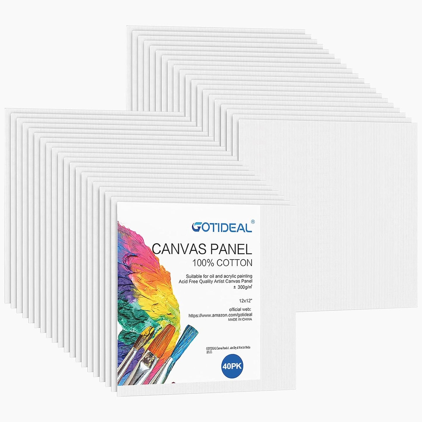 Gotideal Canvas Boards for Painting - 40pcs 12x12 Primed