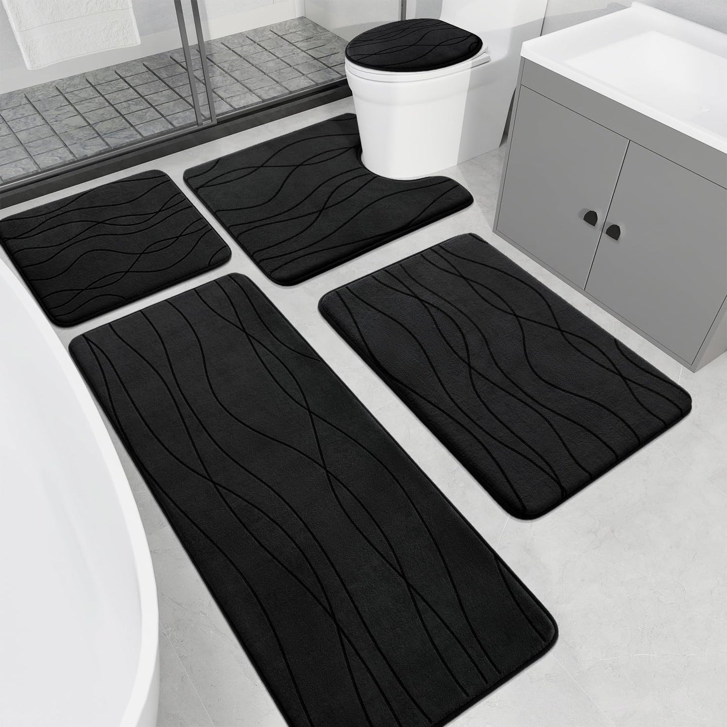 YIHOUSE Memory Foam Bathroom Rug Set - Ultra Absorbent & Soft