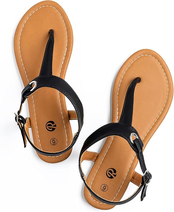 Rekayla Flat Thong Sandals with T-Strap and Adjustable Ankle Buckle