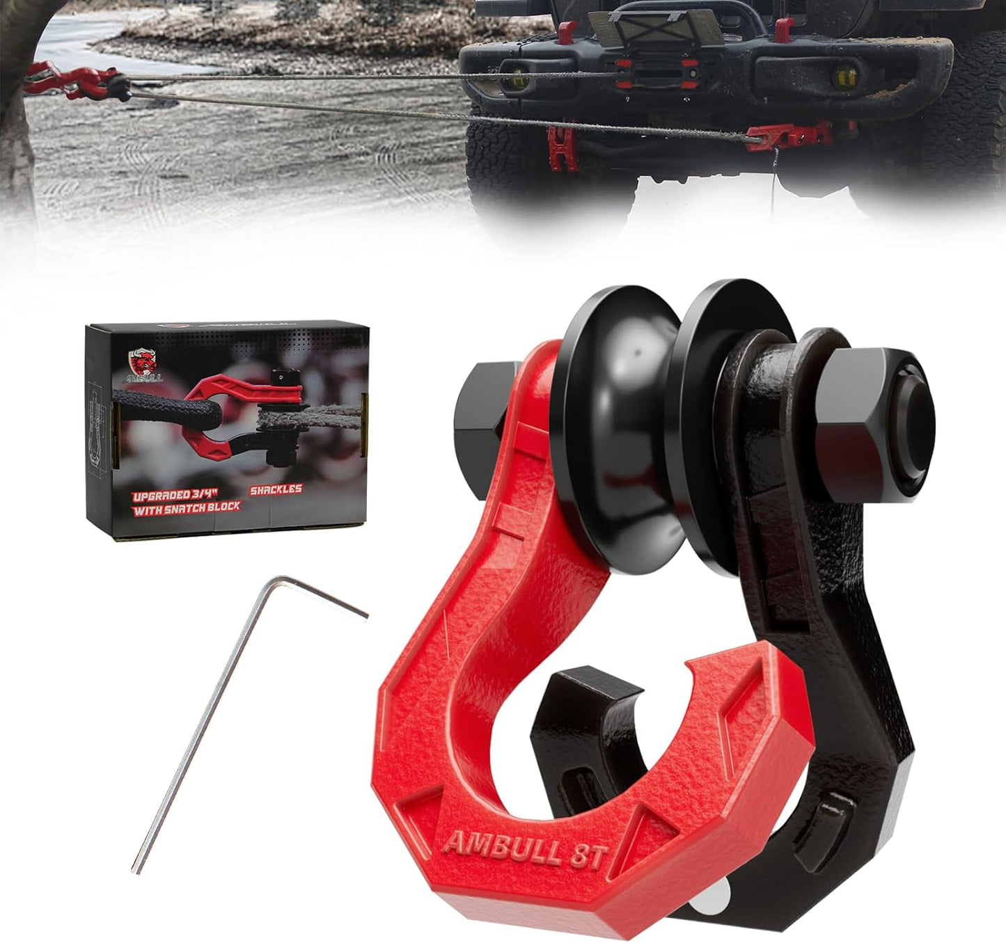 D Ring Separate Shackle with Snatch Block for Off-Road Recovery
