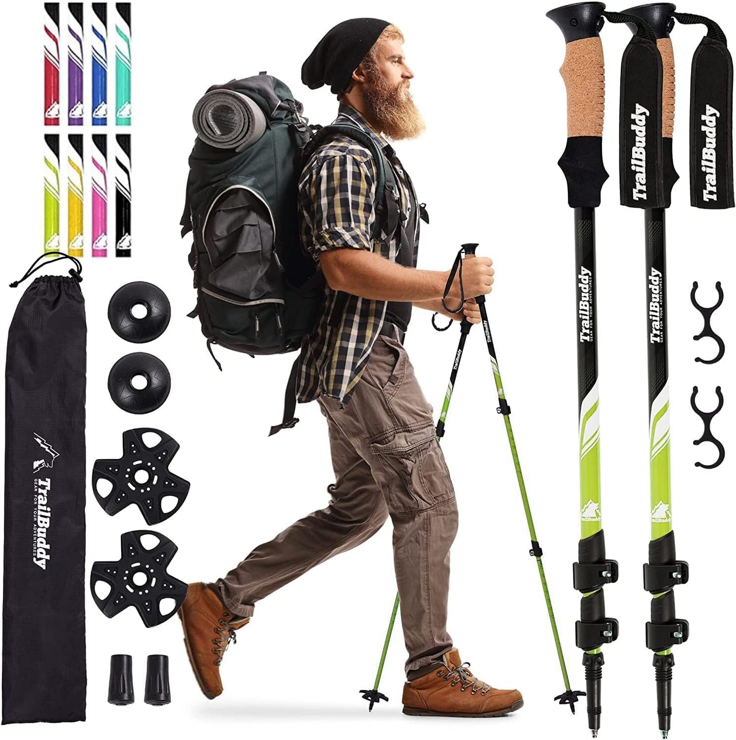 TrailBuddy Trekking Poles for Hiking - Lightweight & Durable