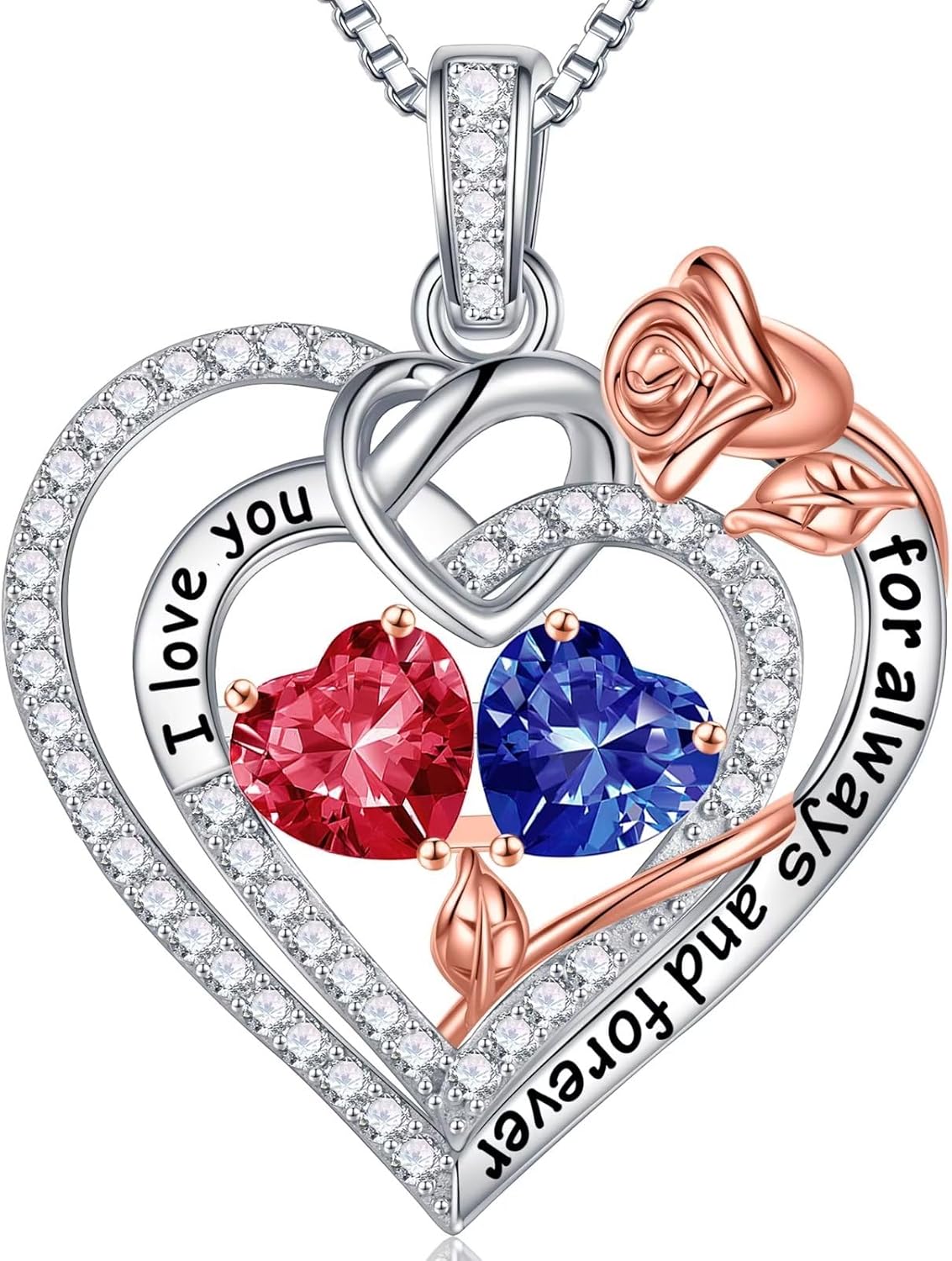 Iefil 925 Sterling Silver Double Birthstone Necklace for Her