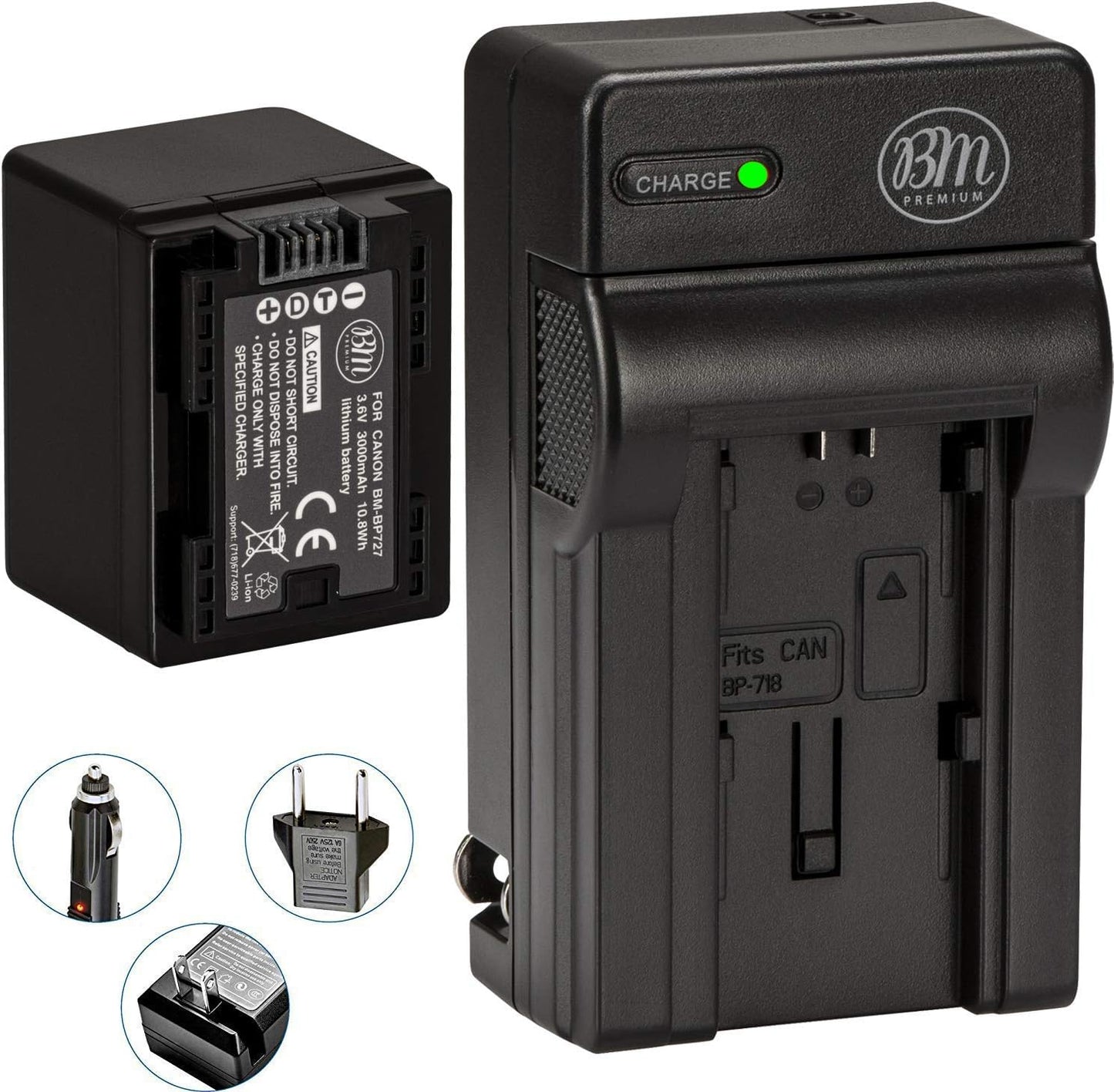 BM Premium BP-727 Battery and Charger for Canon Vixia Cameras