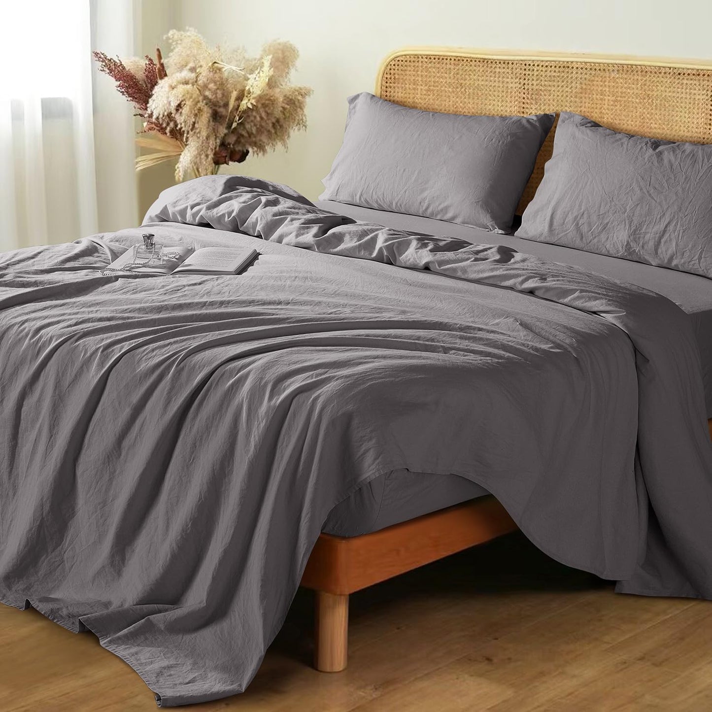 Shilucheng 100% French Linen Sheets for Queen Size Beds