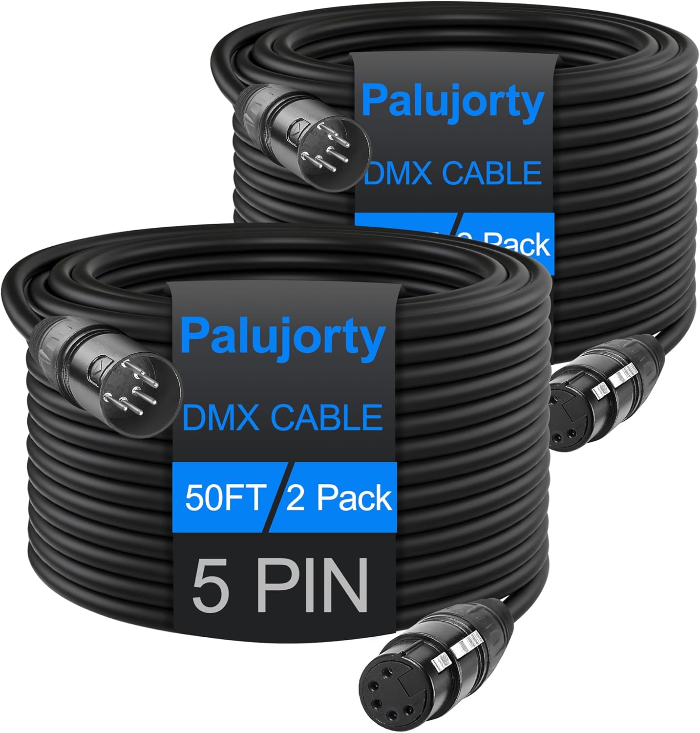 5 Pin DMX Cable 50FT 2 Pack for Stage Lighting & Controller