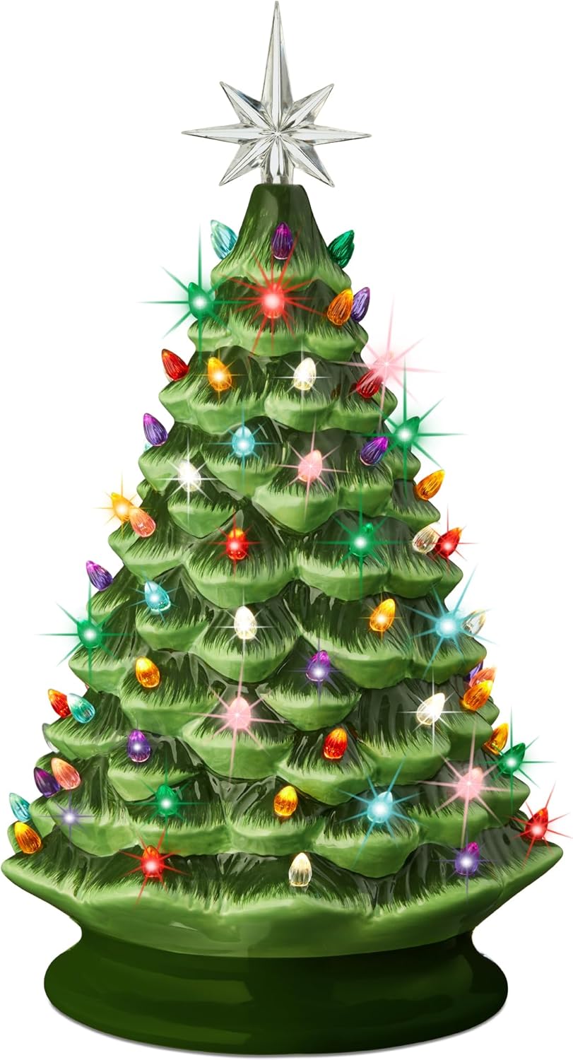 Large Ceramic Christmas Tree with Multicolored LED Lights