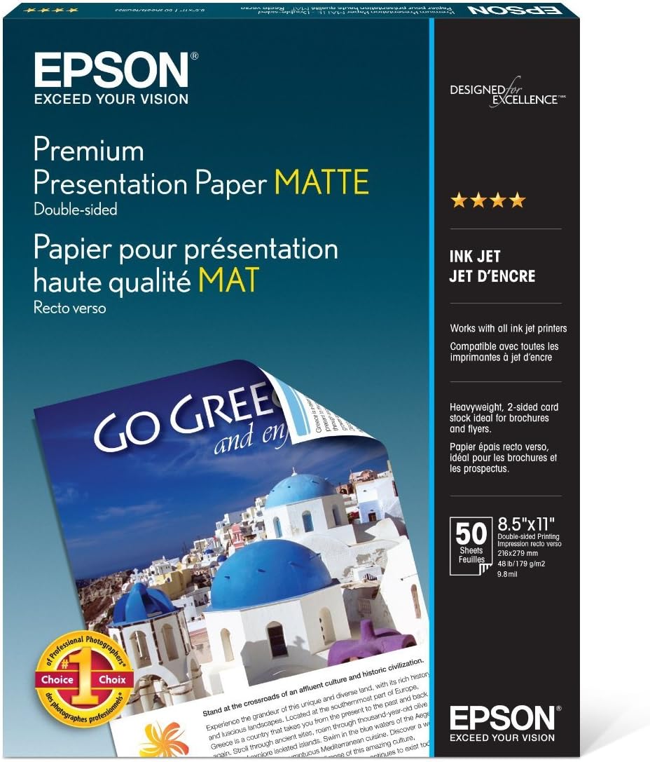 Epson Double-Sided Matte Presentation Paper (8.5x11, 50 Sheets) - Bright White
