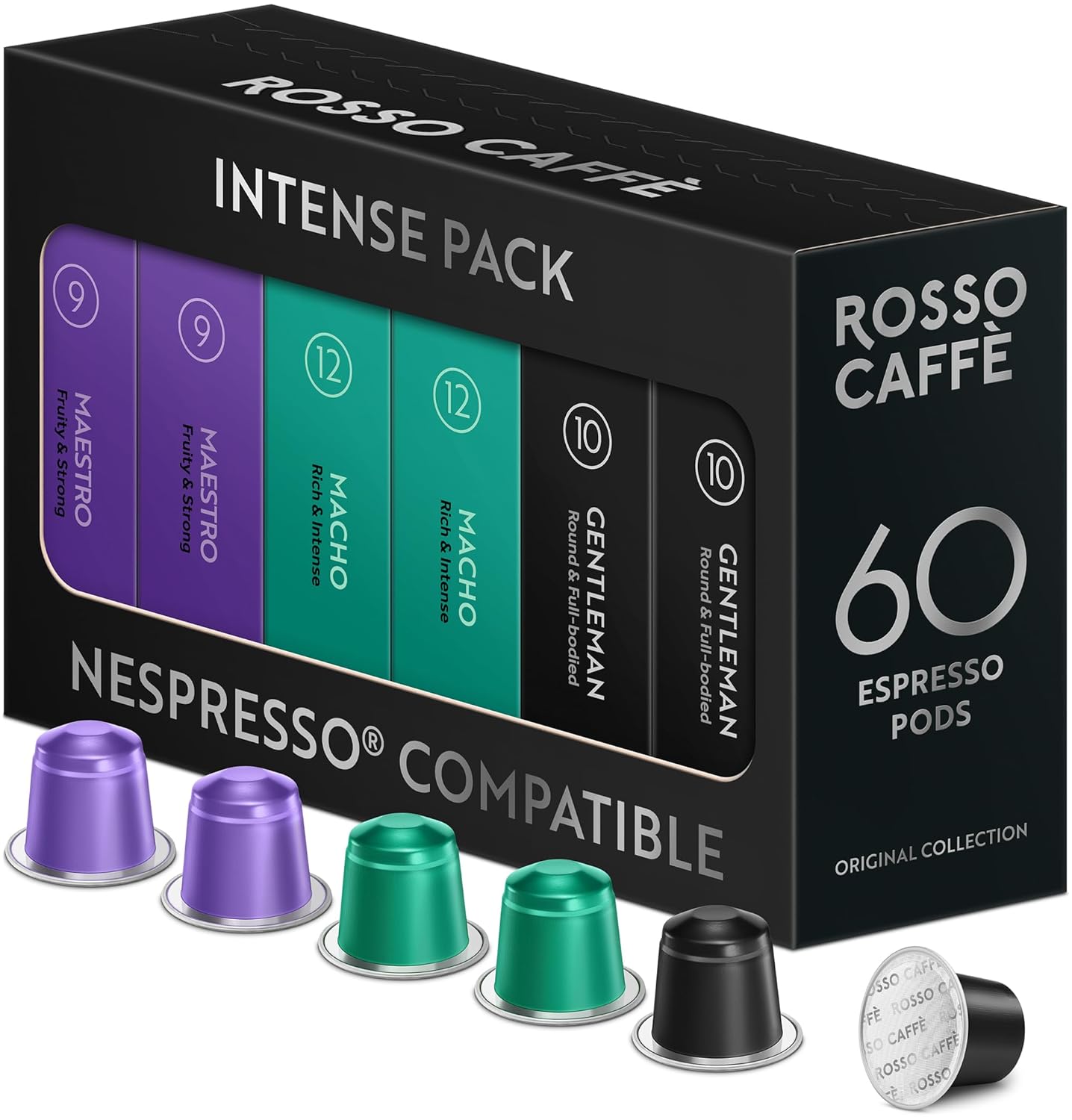 ROSSO CAFFE 60 Espresso Coffee Pods - Bold Dark Roast Capsules