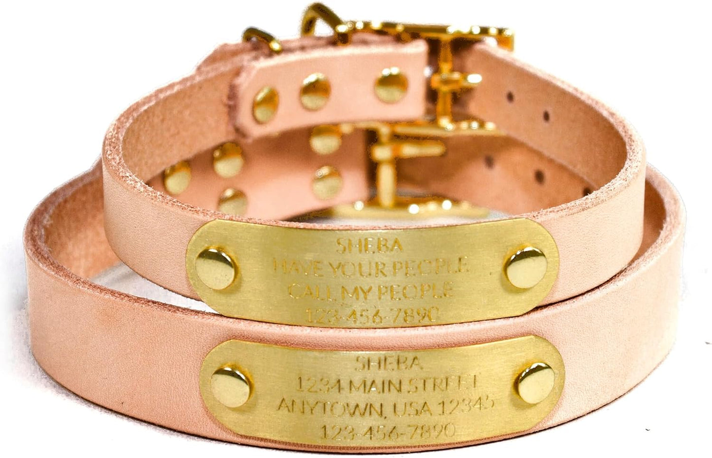 Handmade Personalized Bridle Leather Dog Collar with Brass Nameplate